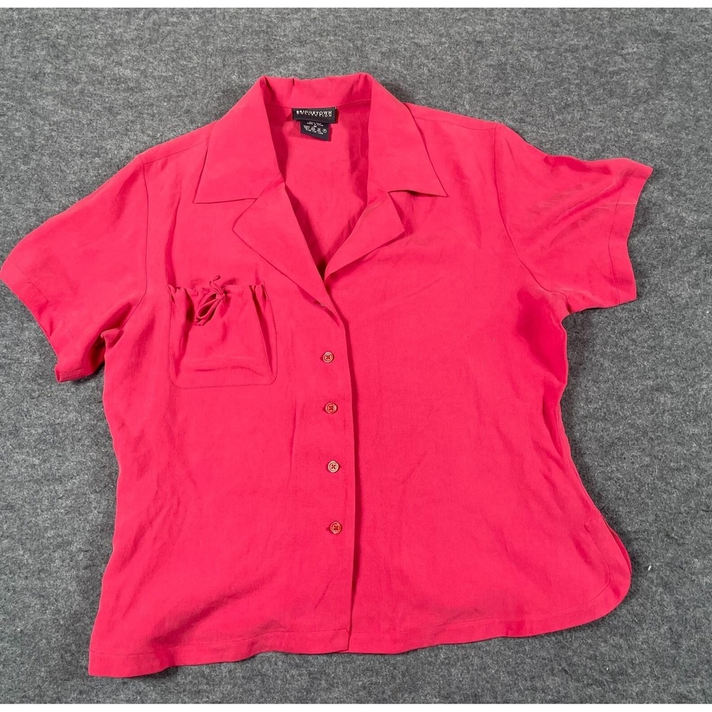 Bridgetown Collection Top Womens Medium Pink Silk Button Up Short Sleeve Luxury